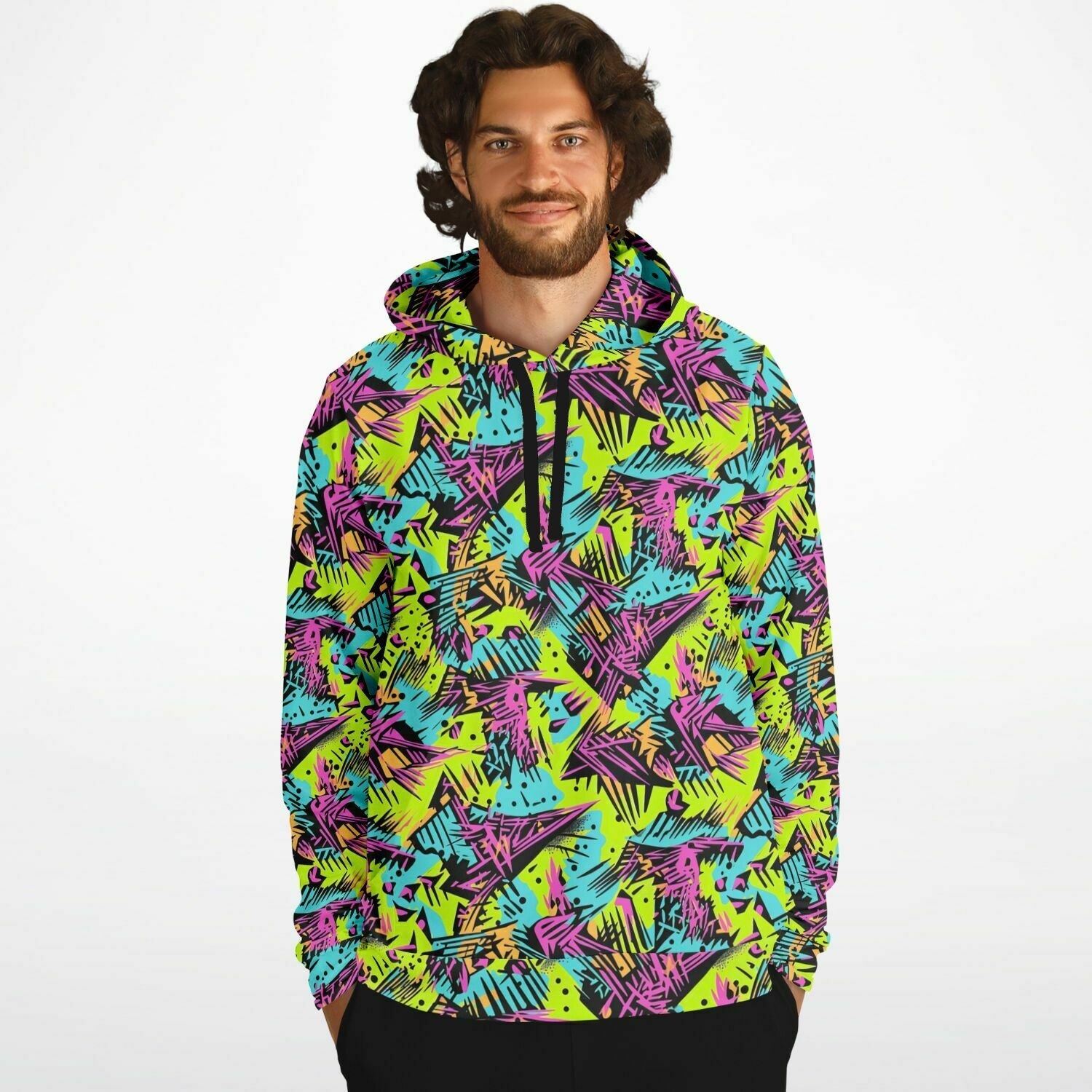 Scrappy Green 90's Retro Pop Pattern - Surf Style Fashion Hoodie