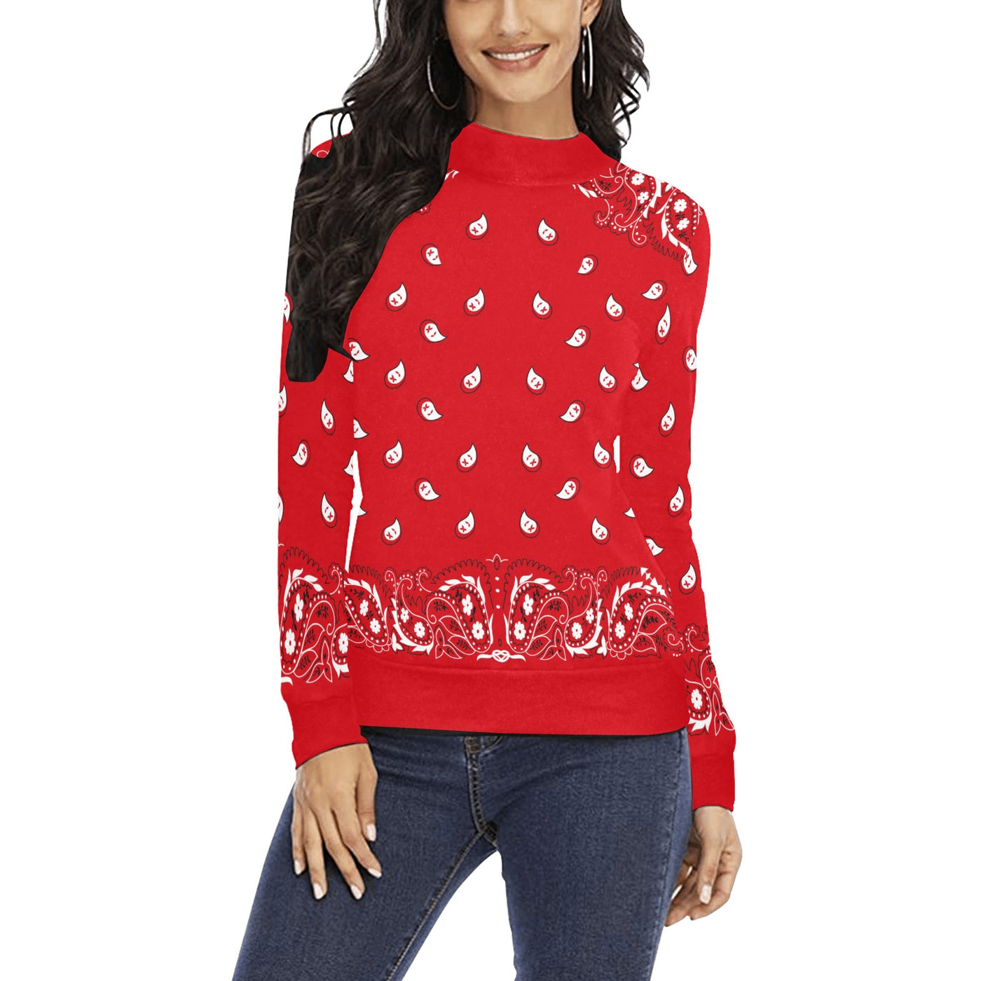 Women's All Over Print Mock Neck Sweater (H43)