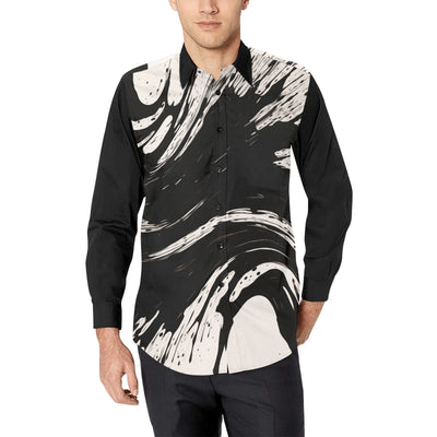 Men’s Black & White Abstract Paint Splash Button-Up Shirt – Modern Artistic Dress Shirt