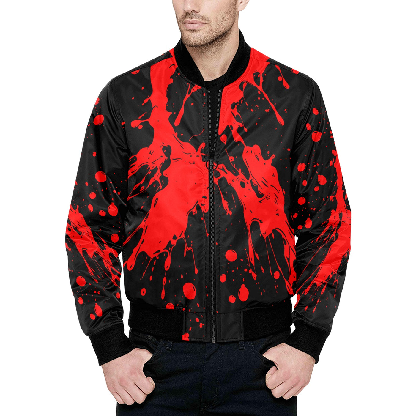 Red Paint Splash Quilted Bomber Jacket