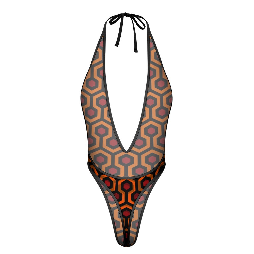 The Shining-Inspired Overlook Hotel Carpet Pattern Deep V Swimsuit – Retro Horror Swimwear