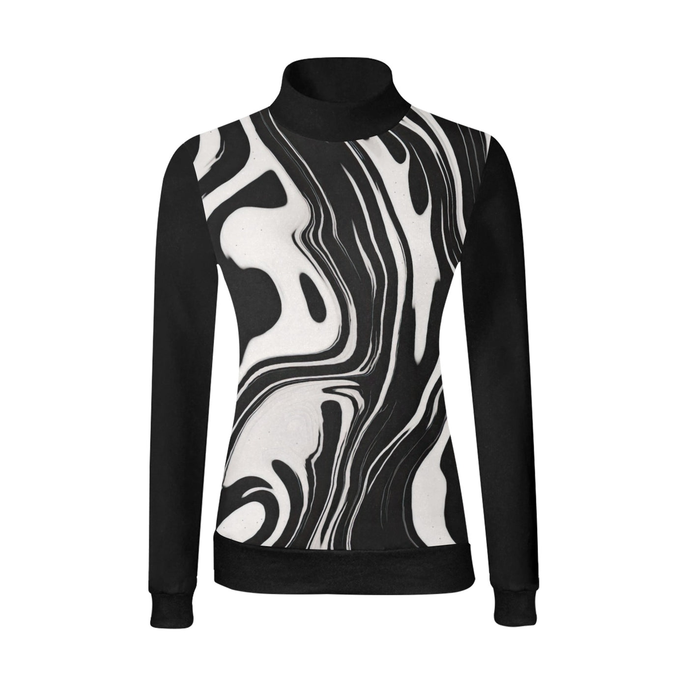 Black & White Marble Swirl Mock Sweatshirt – Abstract Monochrome Streetwear