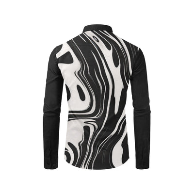 Men’s Black & White Marble Button-Up Shirt – Modern Abstract Dress Shirt