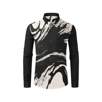 Men’s Black & White Abstract Paint Splash Button-Up Shirt – Modern Artistic Dress Shirt