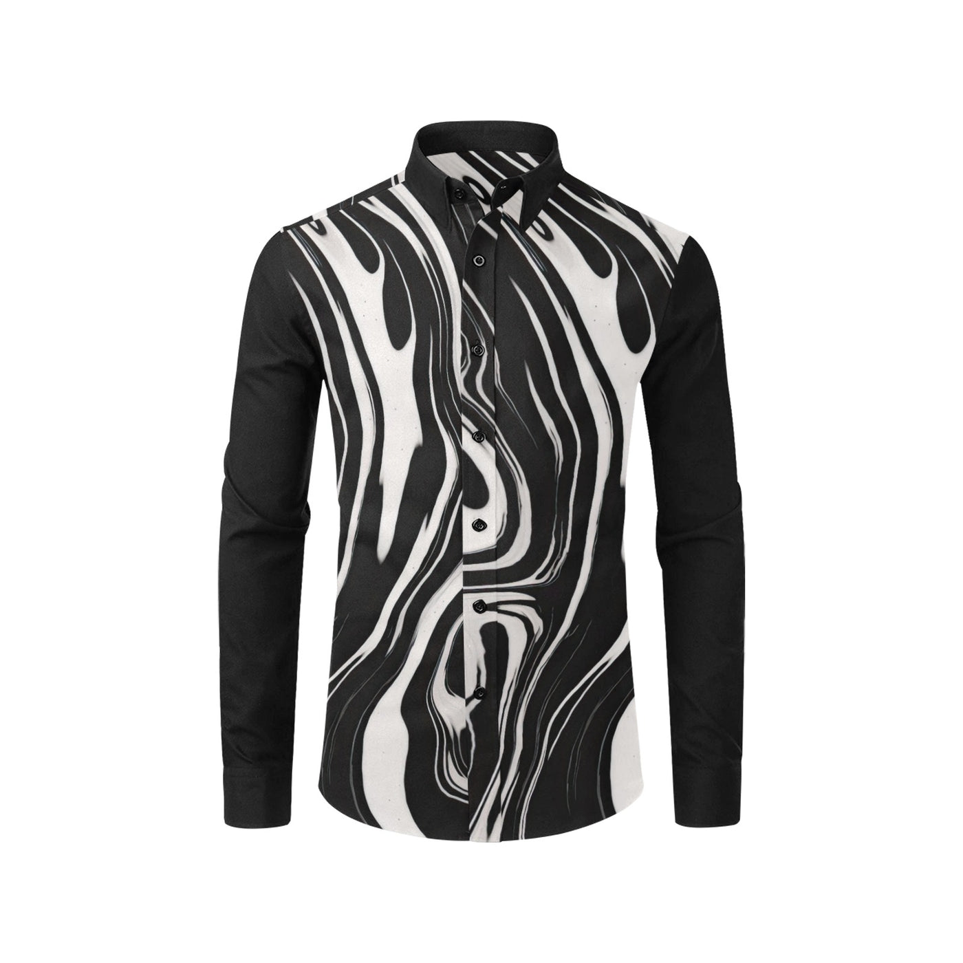 Men’s Black & White Marble Button-Up Shirt – Modern Abstract Dress Shirt