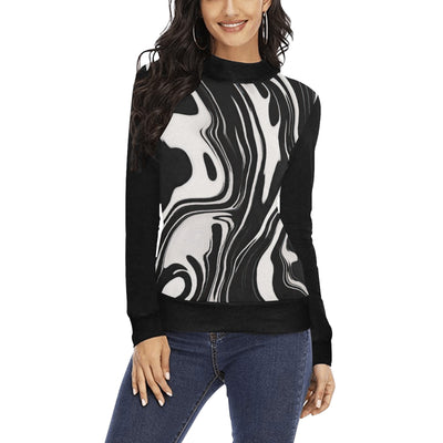 Black & White Marble Swirl Mock Sweatshirt – Abstract Monochrome Streetwear