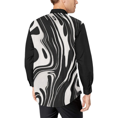 Men’s Black & White Marble Button-Up Shirt – Modern Abstract Dress Shirt