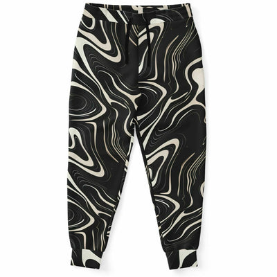 Wavy Black and White floating Ink Pattern Fashion Joggers