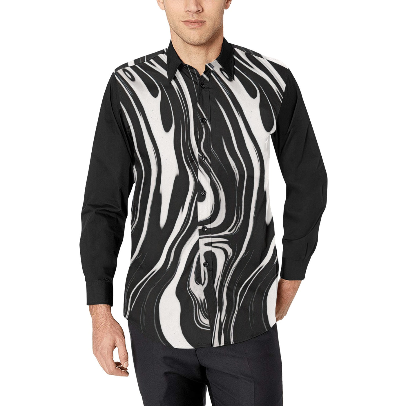 Men’s Black & White Marble Button-Up Shirt – Modern Abstract Dress Shirt