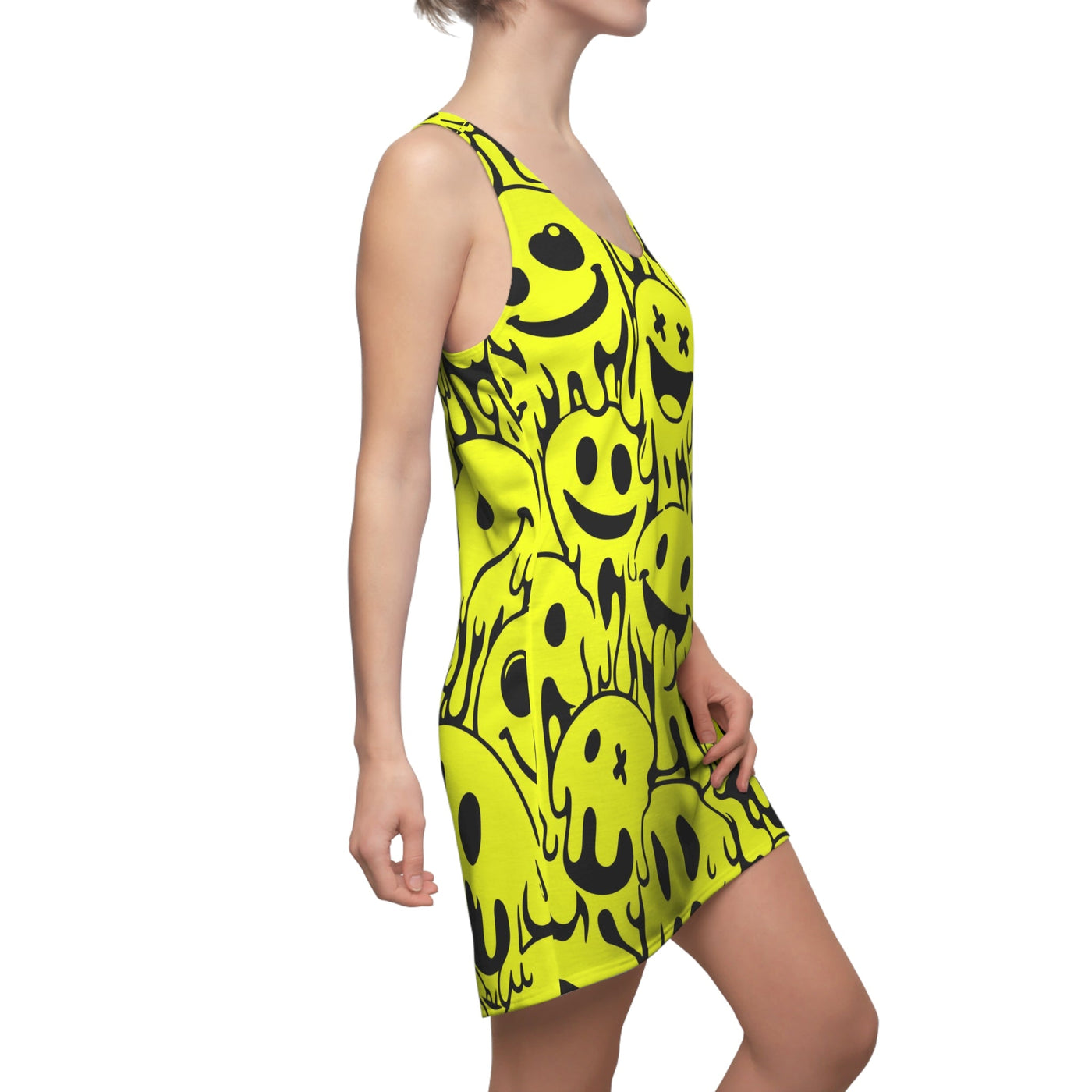 Acid House Melting Smiley Pattern Retro Pop Racerback Dress