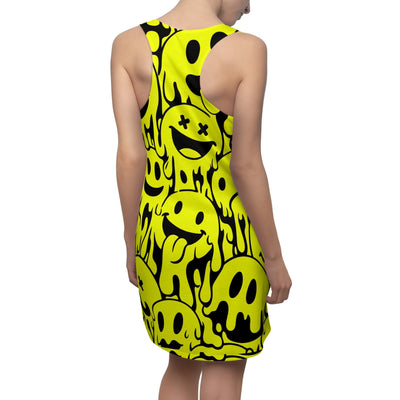 Acid House Melting Smiley Pattern Retro Pop Racerback Dress
