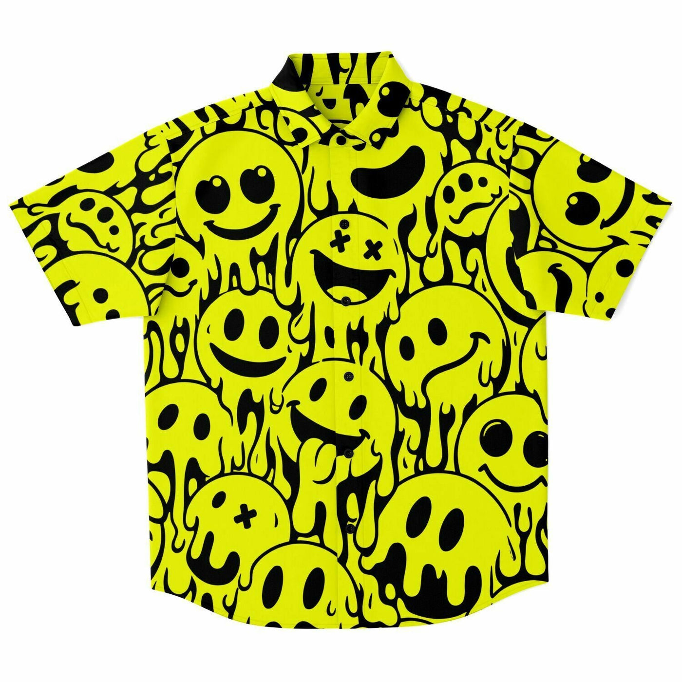Acid House Melting Smiley Pattern Retro Pop Short Sleeve Shirt
