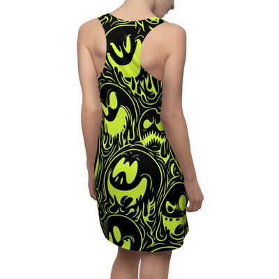 Acid House Wicked Smileys Pattern Retro Pop Racerback Dress (Black)