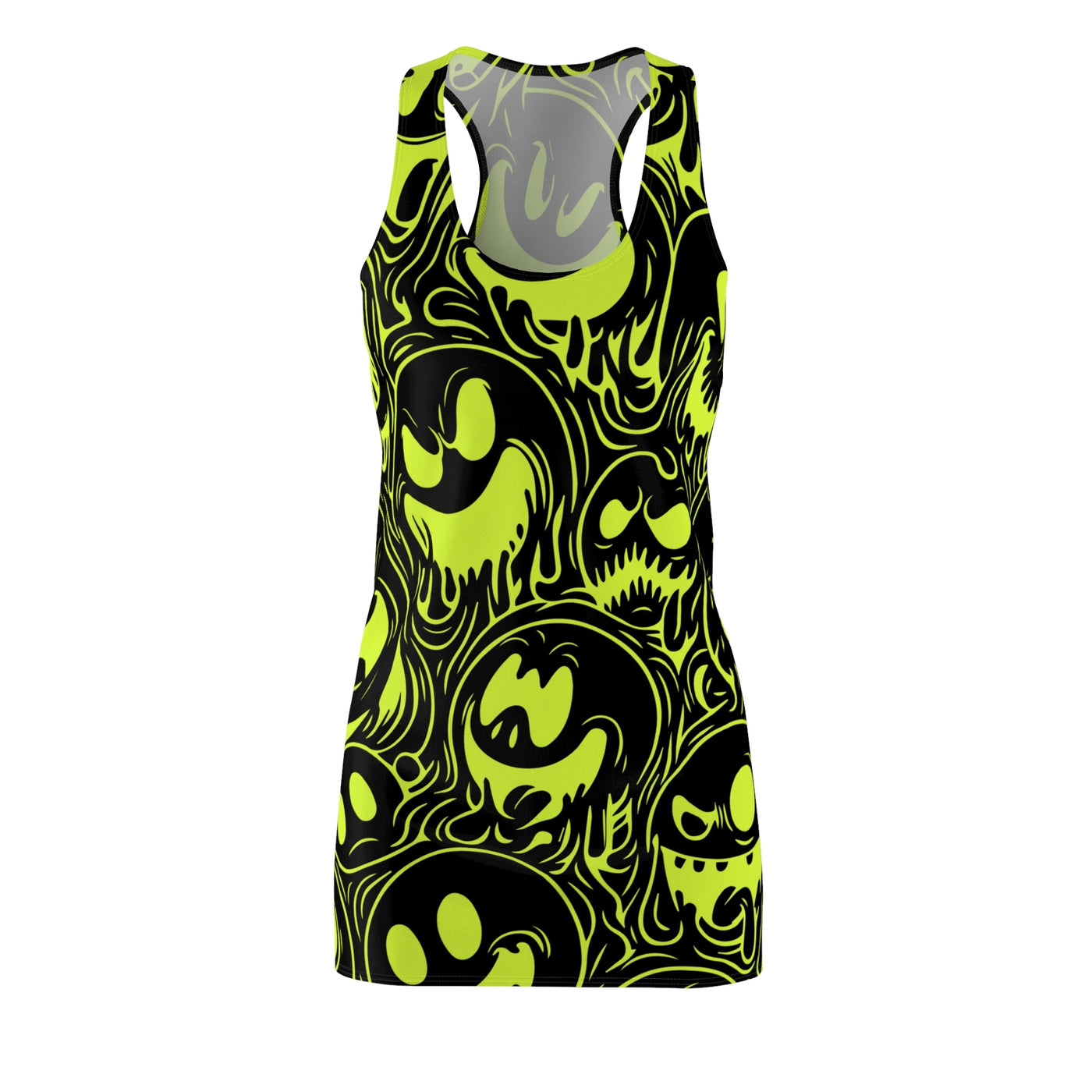 Acid House Wicked Smileys Pattern Retro Pop Racerback Dress (Black)