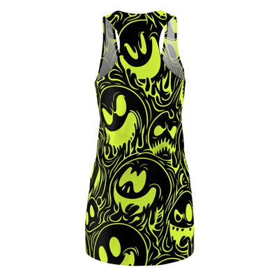 Acid House Wicked Smileys Pattern Retro Pop Racerback Dress (Black)