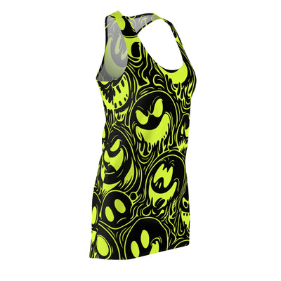 Acid House Wicked Smileys Pattern Retro Pop Racerback Dress (Black)