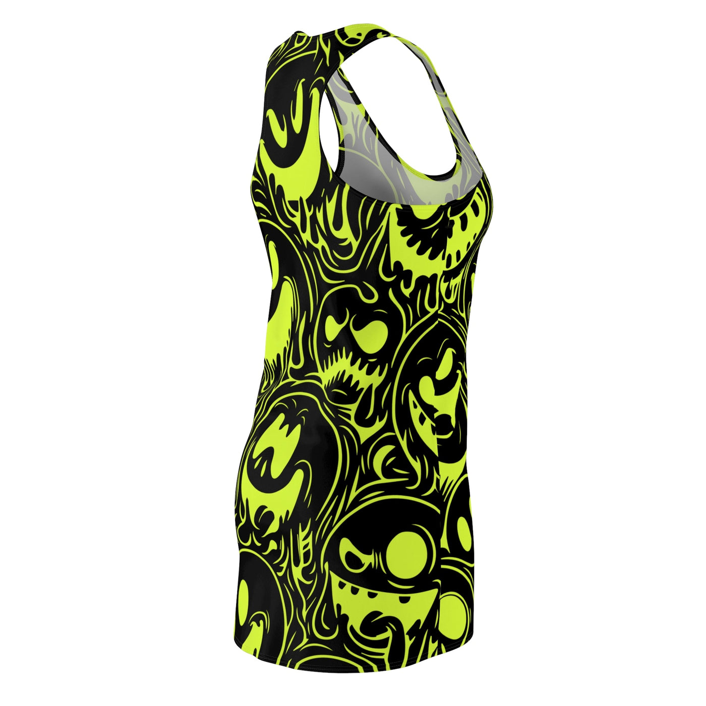 Acid House Wicked Smileys Pattern Retro Pop Racerback Dress (Black)