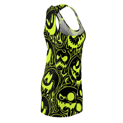 Acid House Wicked Smileys Pattern Retro Pop Racerback Dress (Black)