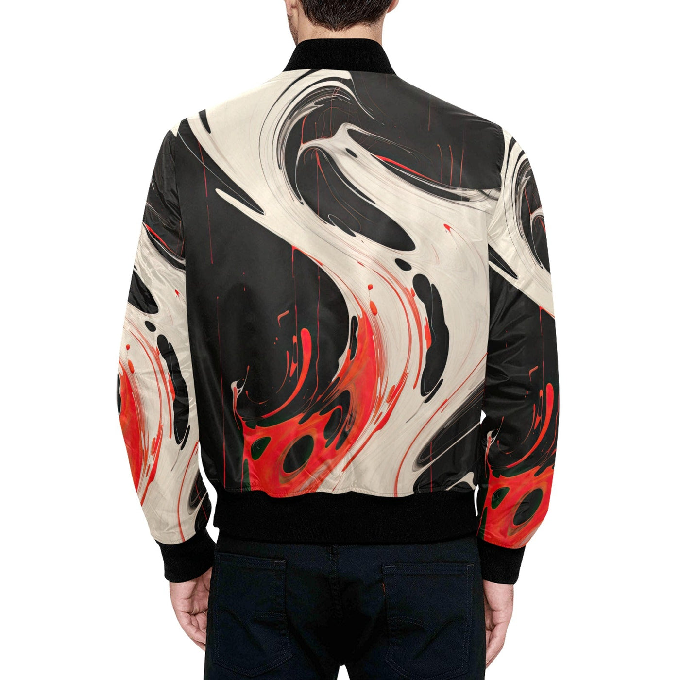 Asian Wavy Abstract Quilted Bomber Jacket