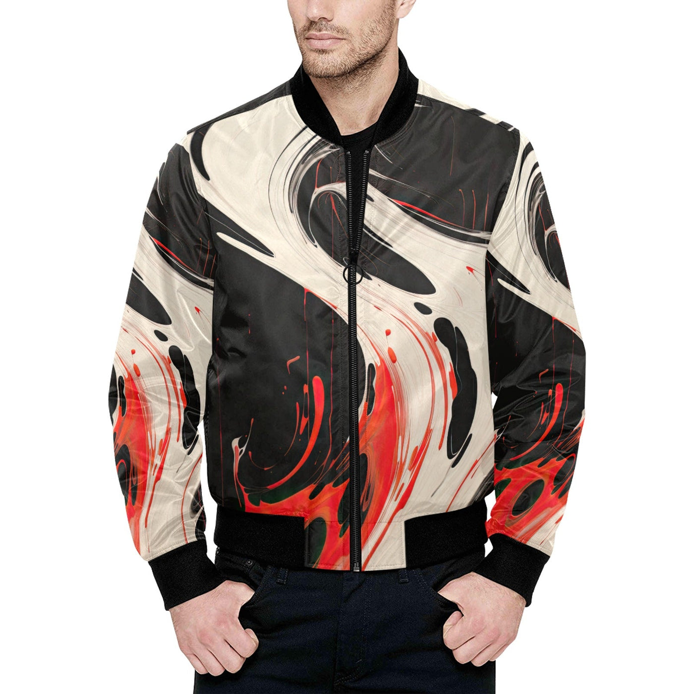 Asian Wavy Abstract Quilted Bomber Jacket