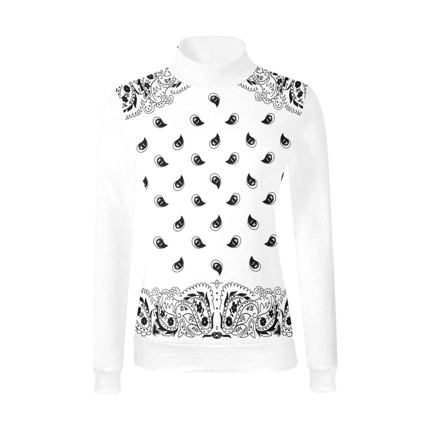 Bandana Pattern Mock Neck Sweater (Black, White, Red)