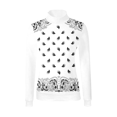 Bandana Pattern Mock Neck Sweater (Black, White, Red)