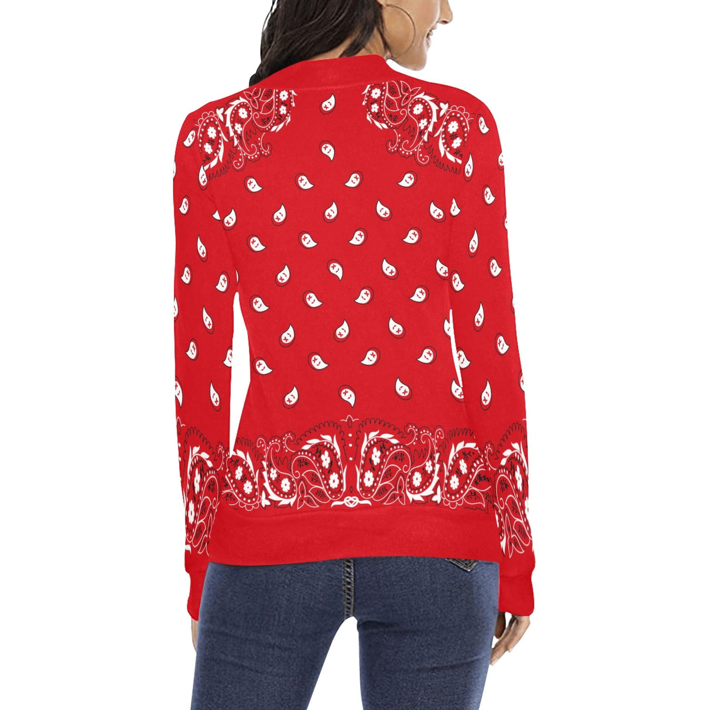 Bandana Pattern Mock Neck Sweater (Black, White, Red)