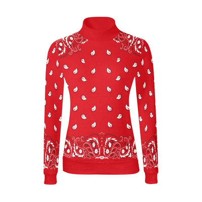 Bandana Pattern Mock Neck Sweater (Black, White, Red)