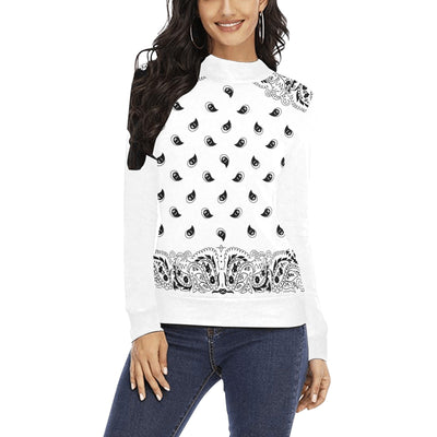 Bandana Pattern Mock Neck Sweater (Black, White, Red)