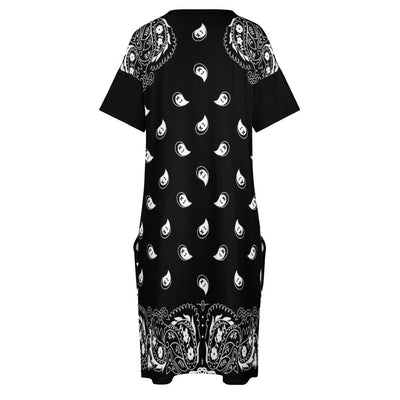 Bandana Print Loose Fit V-Neck Dress with Pockets (Plus size)