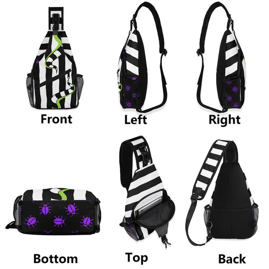 beetlejuice stripes & sandworms mini backpack Beetlejuice & Sandworm Sling Crossbody Backpack – TimeElements.shop