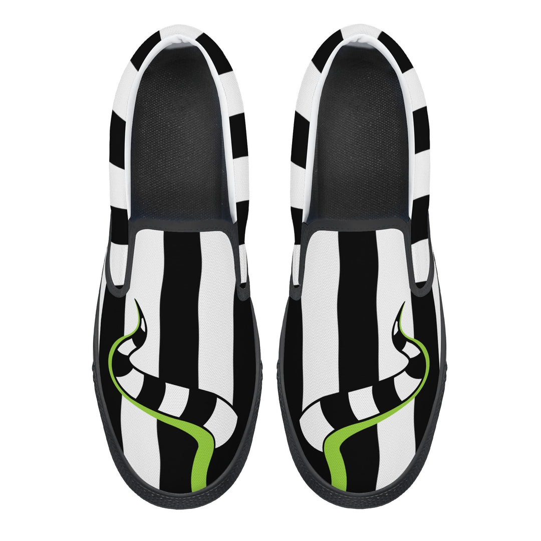 Vans Black and White Beetlejuice Slip-Ons Beetlejuice Vans Shoes - Custom Slip Ons – BlvdCustom main image 4