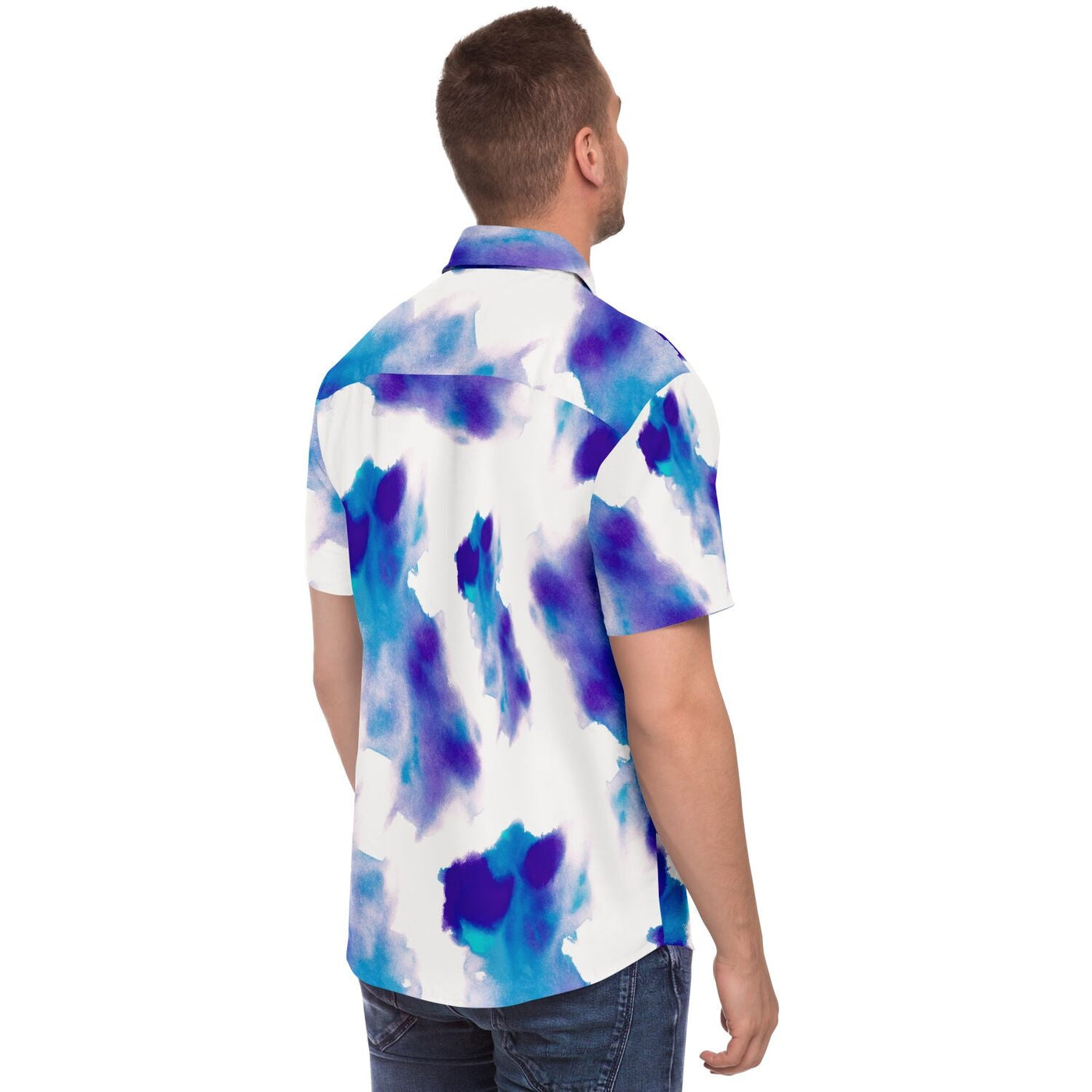 Blue Watercolour Tie-Dye Effect Short Sleeves Shirt | Retro pop