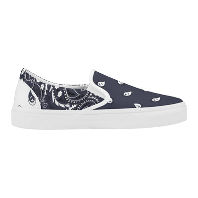Blue & White Bandana Pattern Slip On Sneakers