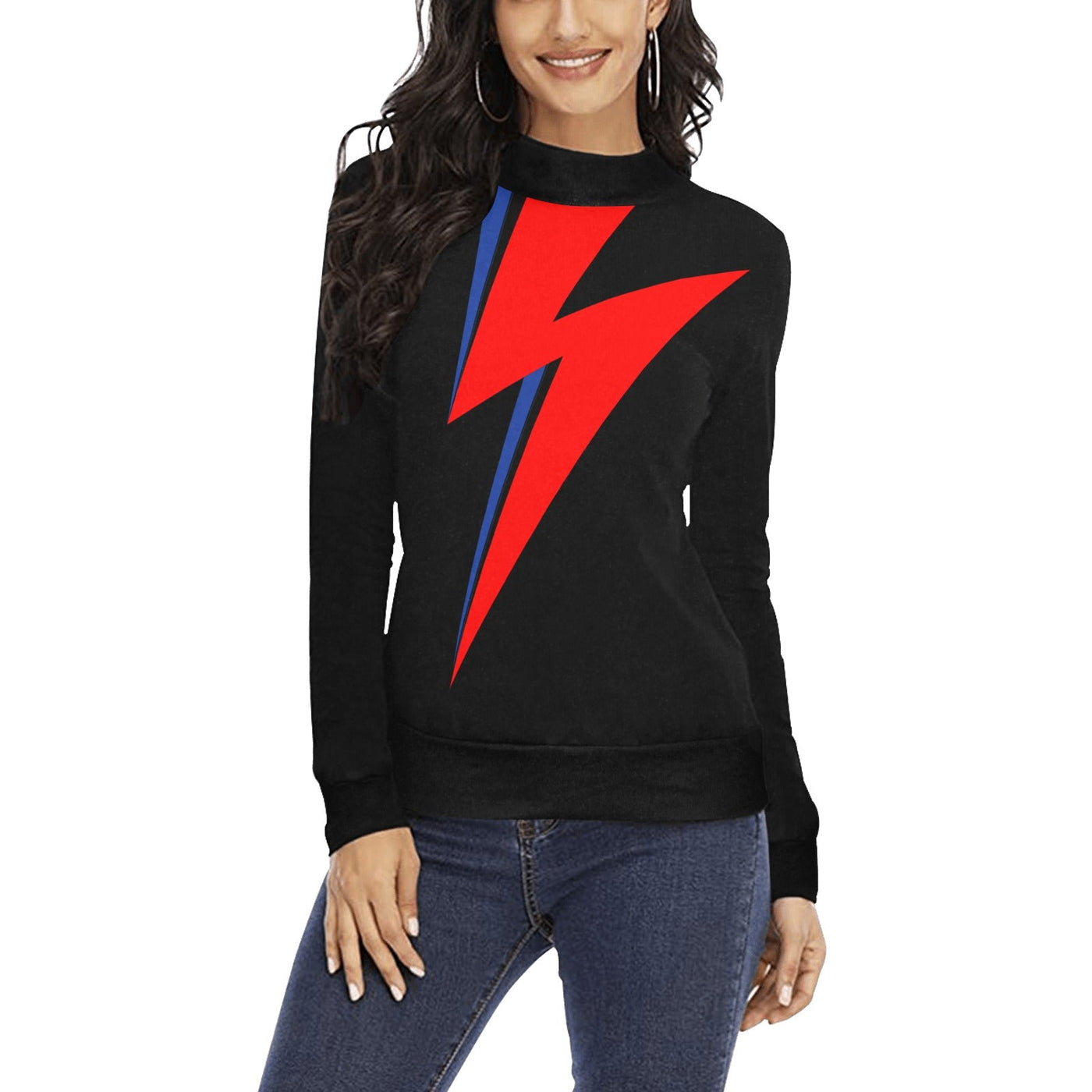 Bowie Stardust Thunderbolt Mock Neck Sweater – Iconic Lightning Bolt Design