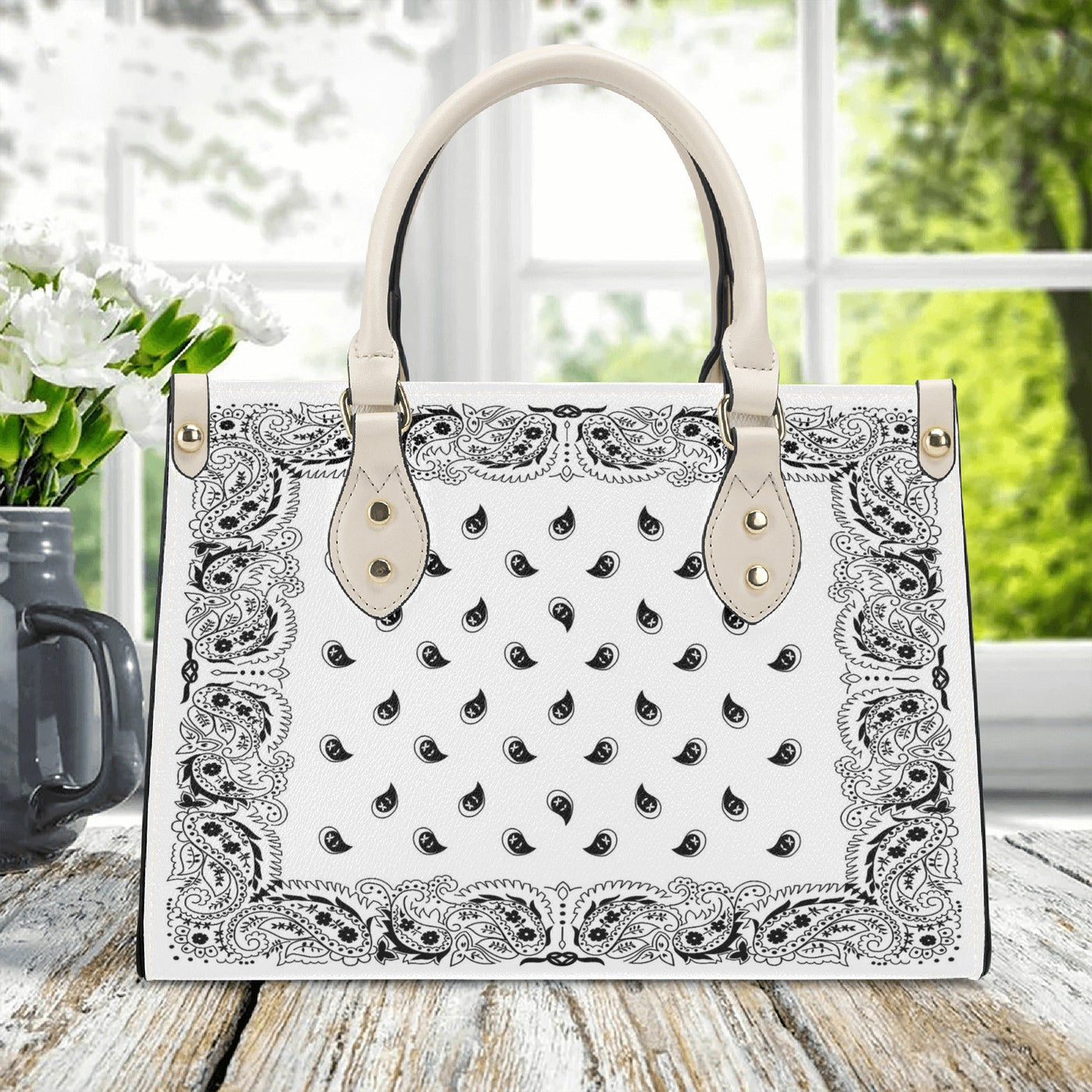 Classic White Bandana Pattern Luxury Tote Handbag