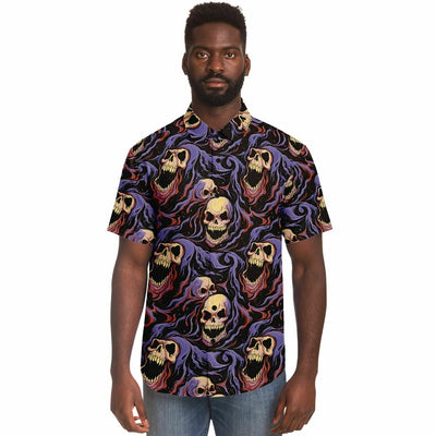Creepy Skulls Pattern Short Sleeve Button Shirt