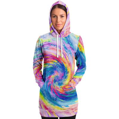 Digital Tie Dye Long Hoodie Dress- Psychedelic Spiral | Modern Hippie Fashion