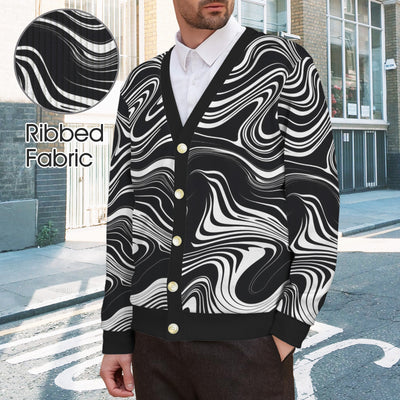 Disruptive Chic Monochrome Cardigan – Artistic Black and White Knitwear