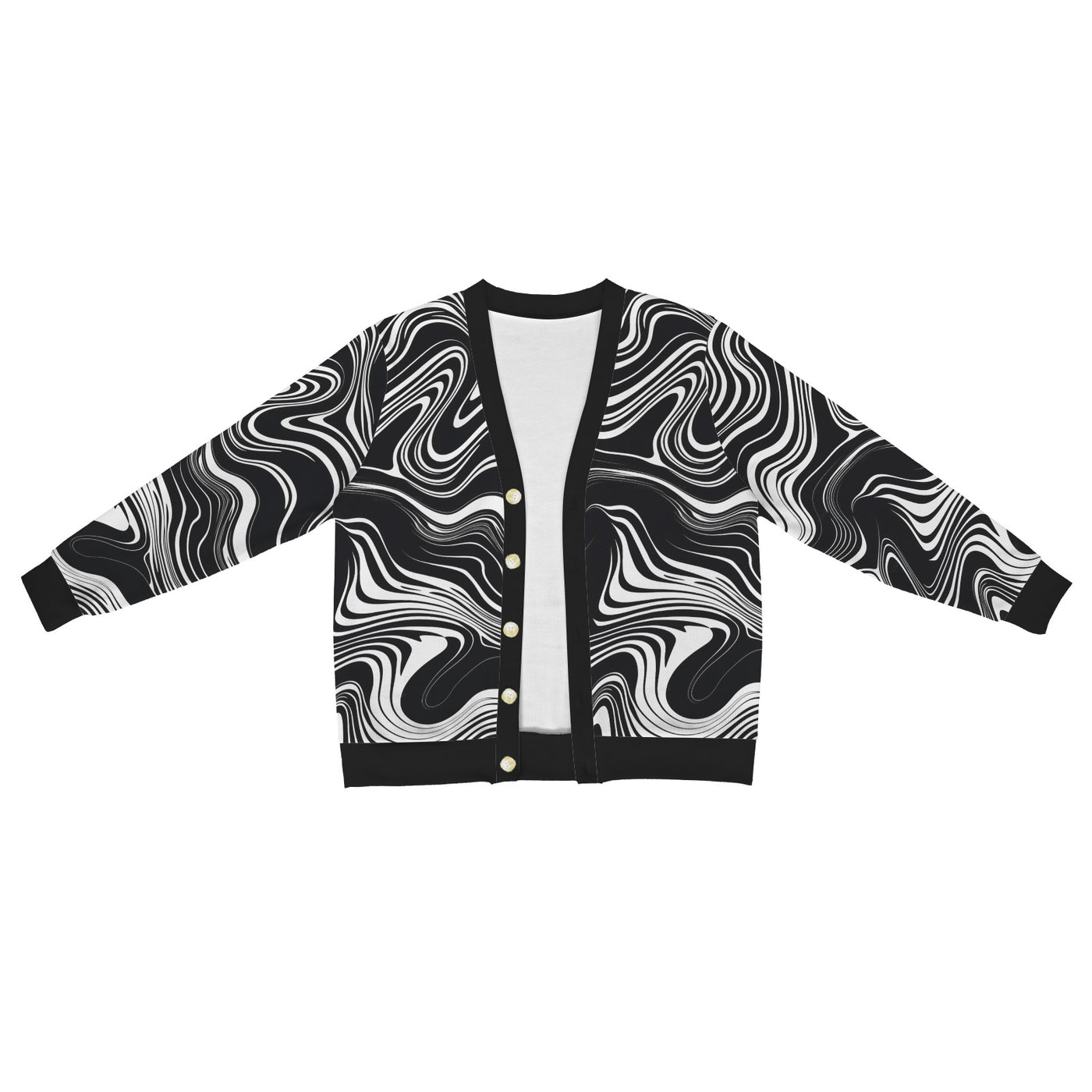 Disruptive Chic Monochrome Cardigan – Artistic Black and White Knitwear