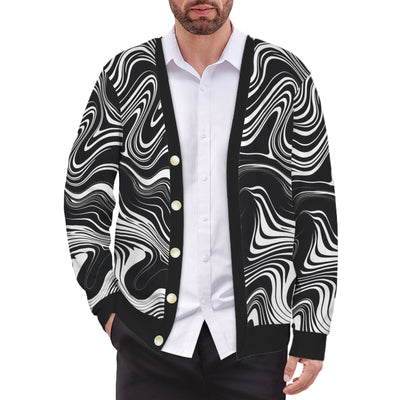 Disruptive Chic Monochrome Cardigan – Artistic Black and White Knitwear