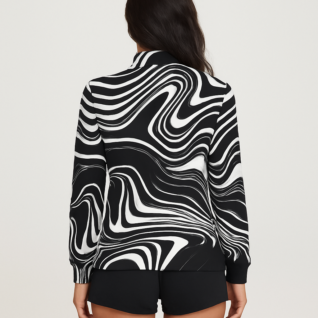 Disruptive Chic Women’s Turtleneck – Black & White Abstract Print Sweater