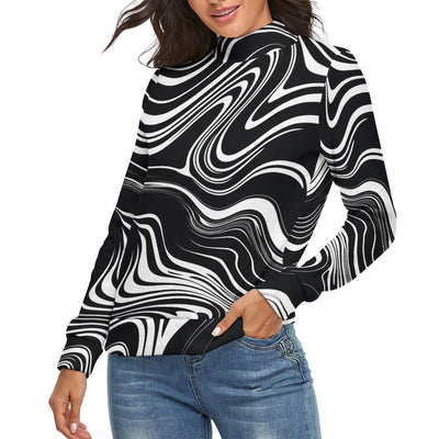 Disruptive Chic Women’s Turtleneck – Black & White Abstract Print Sweater