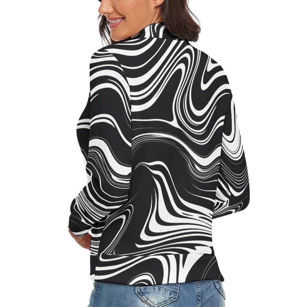 Disruptive Chic Women’s Turtleneck – Black & White Abstract Print Sweater