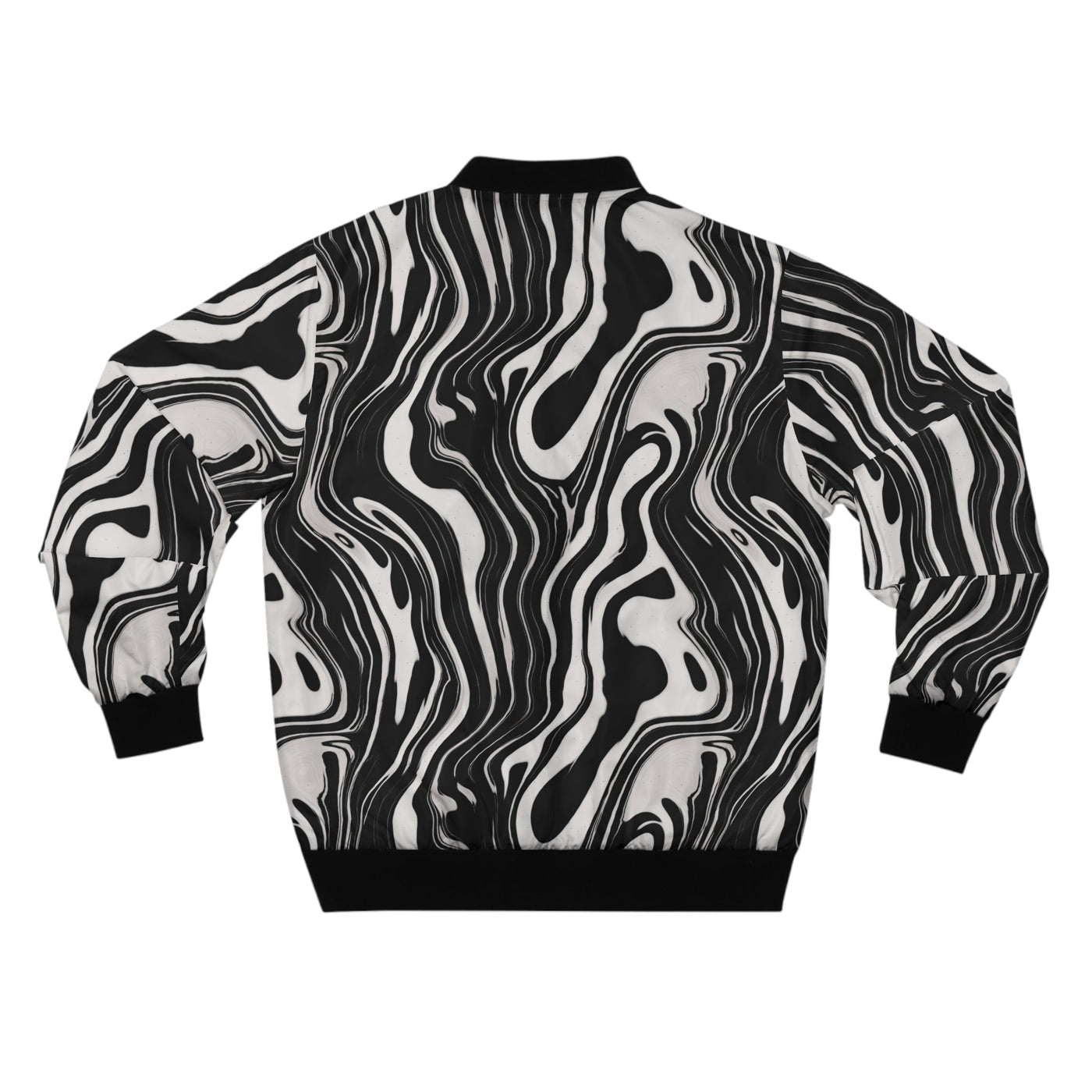 Distorted Black and White Ink Pattern Lightweight Bomber Jacket