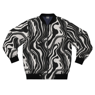 Distorted Black and White Ink Pattern Lightweight Bomber Jacket