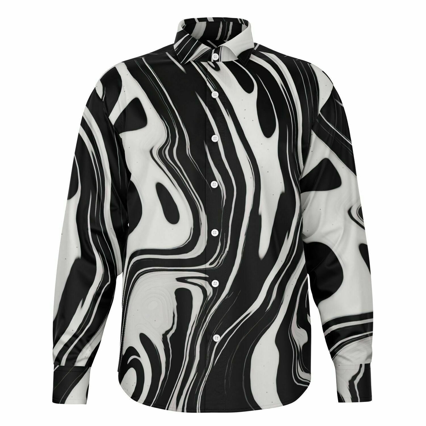 Distorted Black and White Ink Pattern Long Sleeve Button Down Shirt