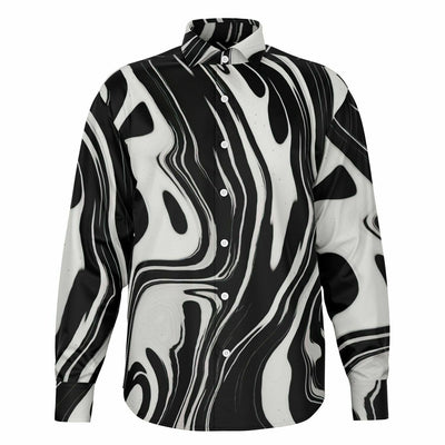 Distorted Black and White Ink Pattern Long Sleeve Button Down Shirt