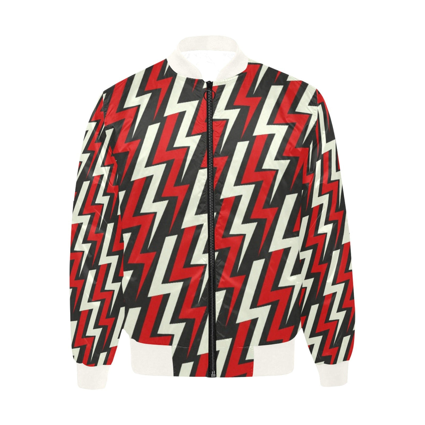 Electric Thunderbolt Pattern Quilted Bomber Jacket (Red & Black)