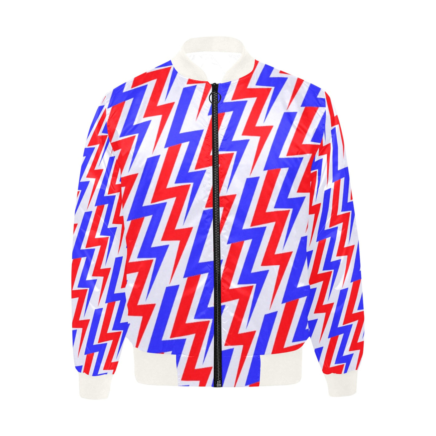 Electric Thunderbolt Pattern Quilted Bomber Jacket white